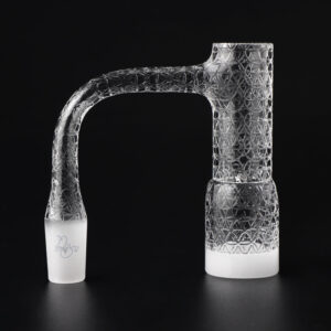 Etched Quartz Long Bucket Spinner Banger 14mm 90Β° β Dual Airflow Side Slits, White Base