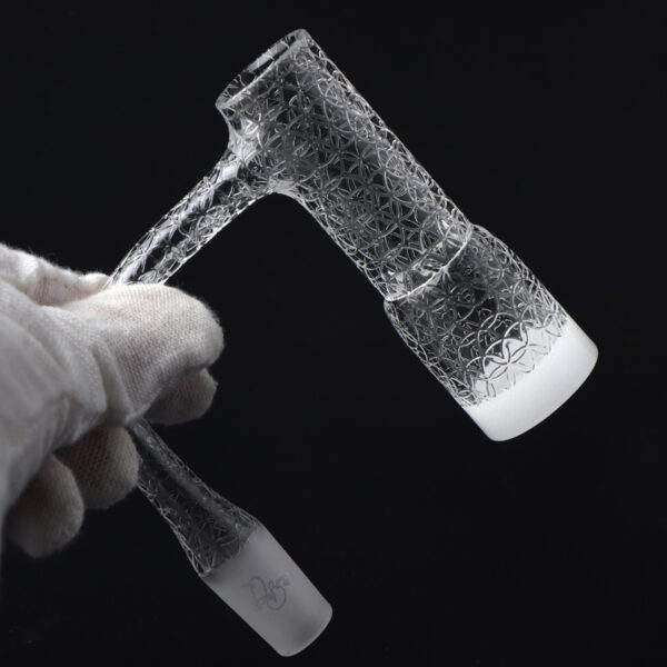 Etched Quartz Long Bucket Spinner Banger 14mm 90° – Dual Airflow Side Slits, White Base